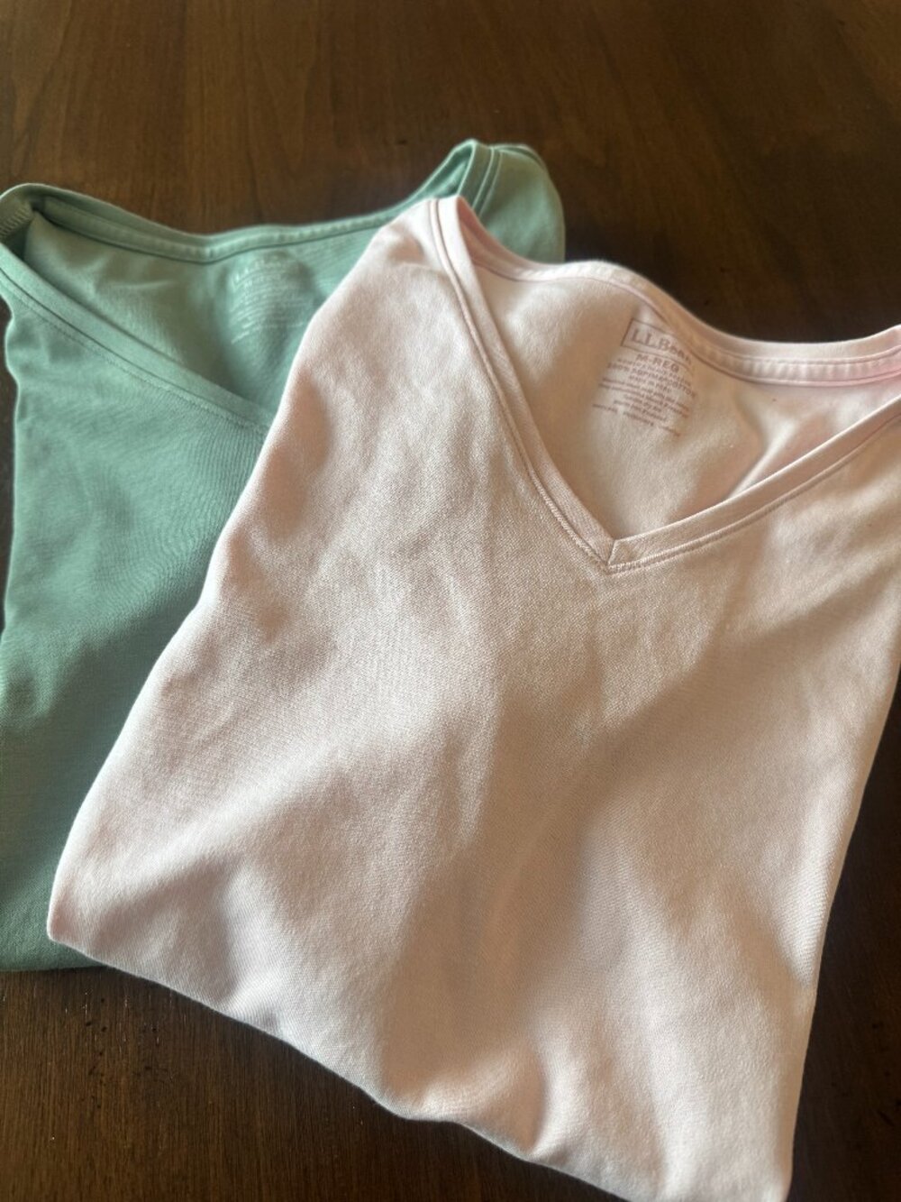 LLBean V-Neck T-Shirts - Faded Sage and Pale Rose, Med
